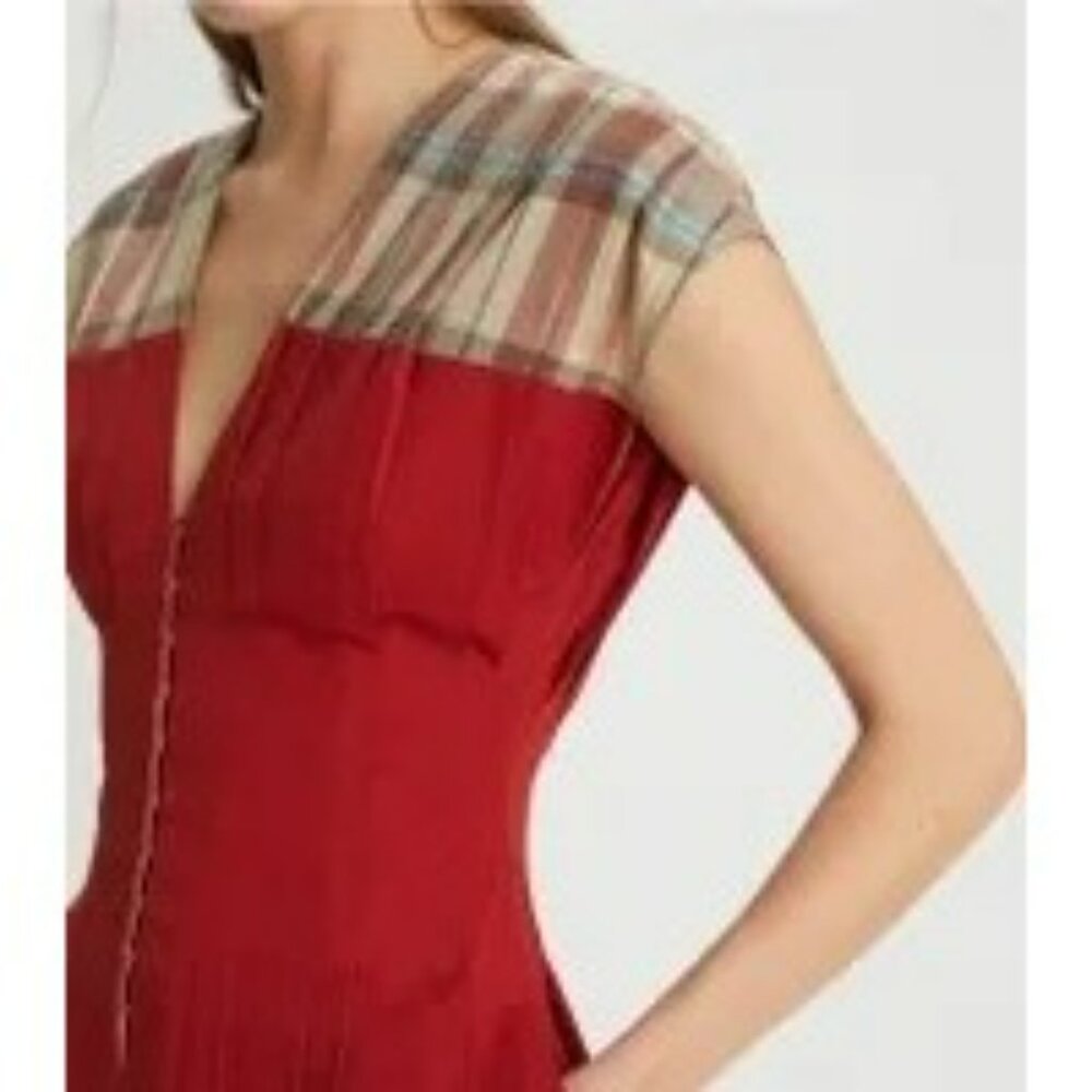 T-178. Tory Burch Madras Plaid Silk Clear Dress McCardell Madras Plaid Red US 4 - Picture 5 of 11